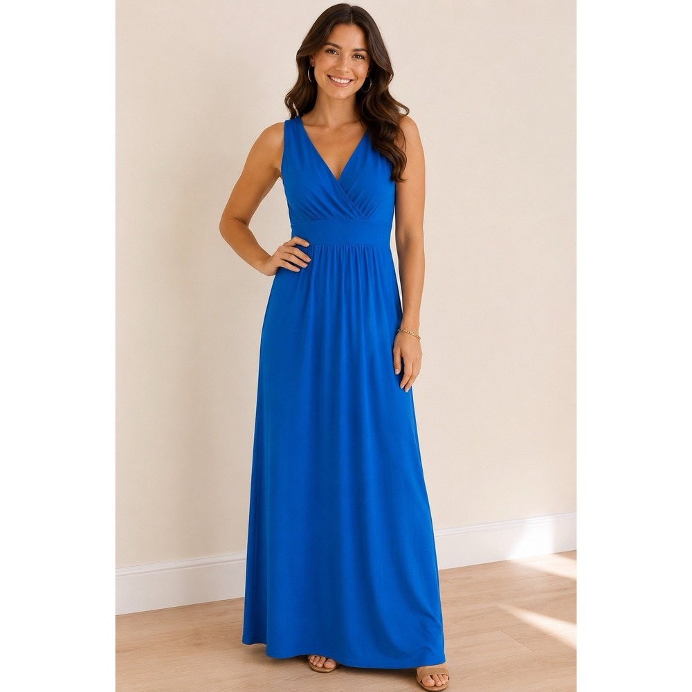 V-Neck Sleeveless Maxi Dress in Cobalt Blue